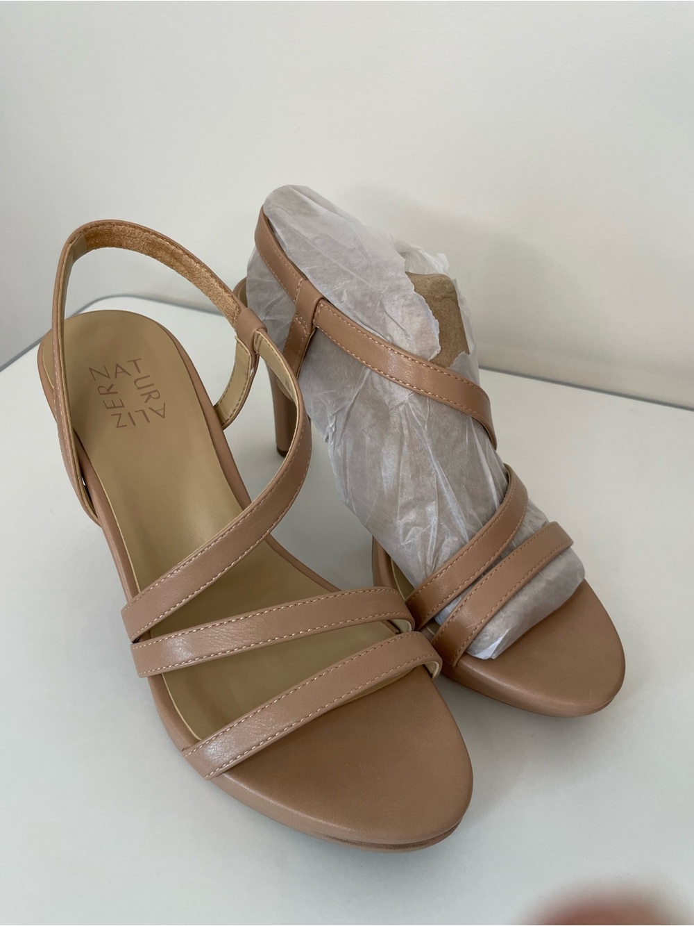 Naturalizer Nude Tan Strappy Platform Slingback Heels